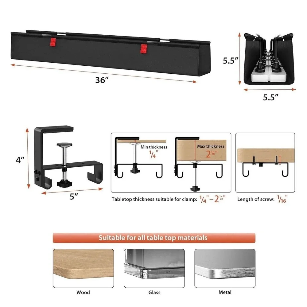 Univivi No Drill Under Desk Cable Management Tray 36